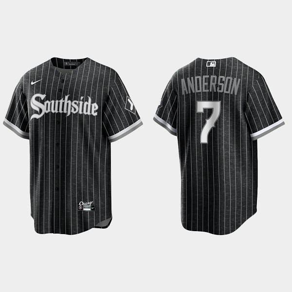 Men's Chicago White Sox #7 Tim Anderson Black 2021 City Connect Cool Base Stitched Jersey Men's Chicago White Sox #7 Tim Anderson Black 2021 City Connect Cool Base Stitched Jersey